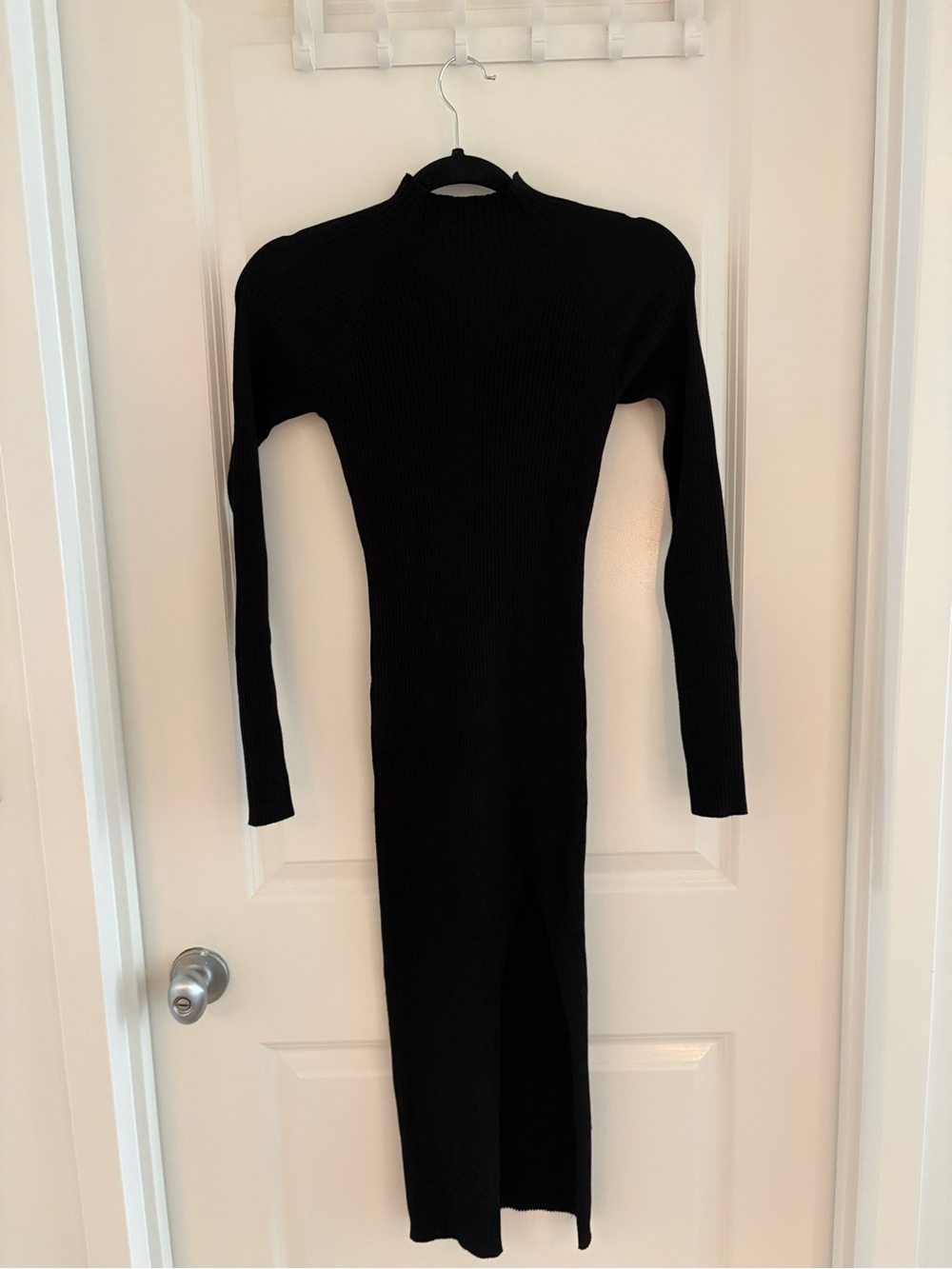 Aritzia Black Ribbed Long Sleeve Midi Dress